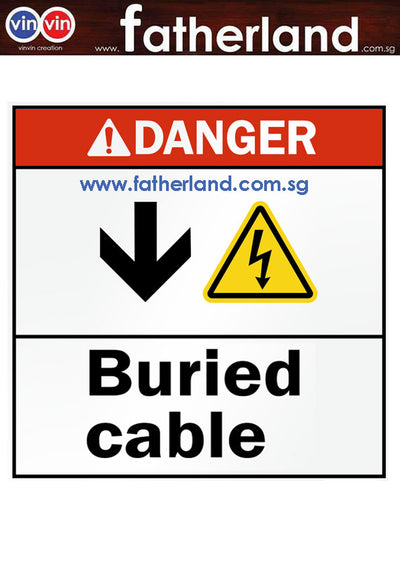 ANSI Danger Sign: Buried Cable (With Down Arrow & Electric Shock Symbol)