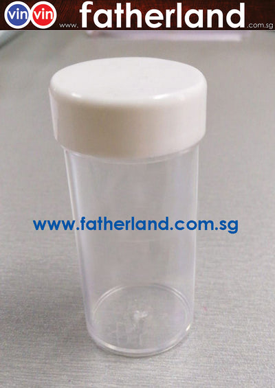 PLASTIC CONTAINER CLEAR WITH WHITE SCREW CAP  ( 63MM ( H ) / DIA : 32MM )