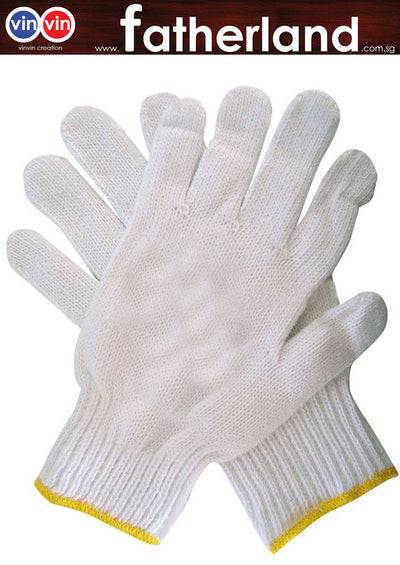 COTTON GLOVE 12 PAIR /PKT WITH YELLOW RUBBER DOTS