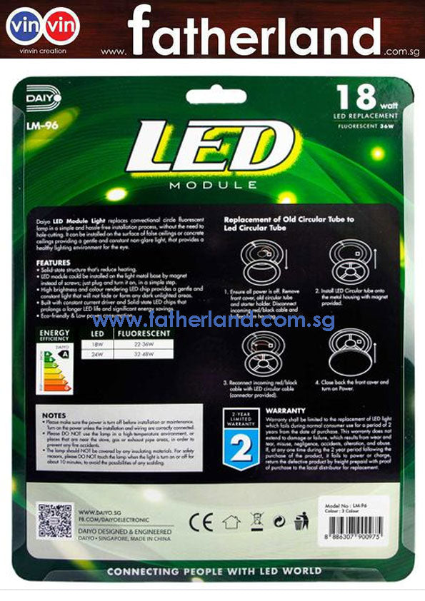 DAIYO LED MODULE 180 250V 18W 6000K LM 96 DL www