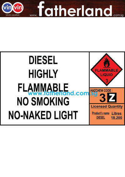 DIESEL HIGHLY FLAMMABLE NO SMOKING NO-NAKED LIGHT SIGNAGE