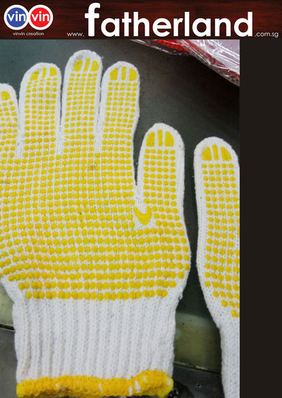 COTTON GLOVE 12 PAIR /PKT WITH YELLOW RUBBER DOTS