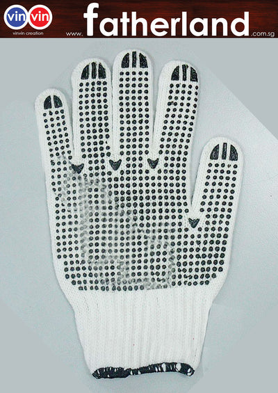 COTTON GLOVE 1 PAIR WITH BLACK RUBBER DOTS