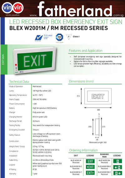 White LED Recessed Box Emergency Exit Sign