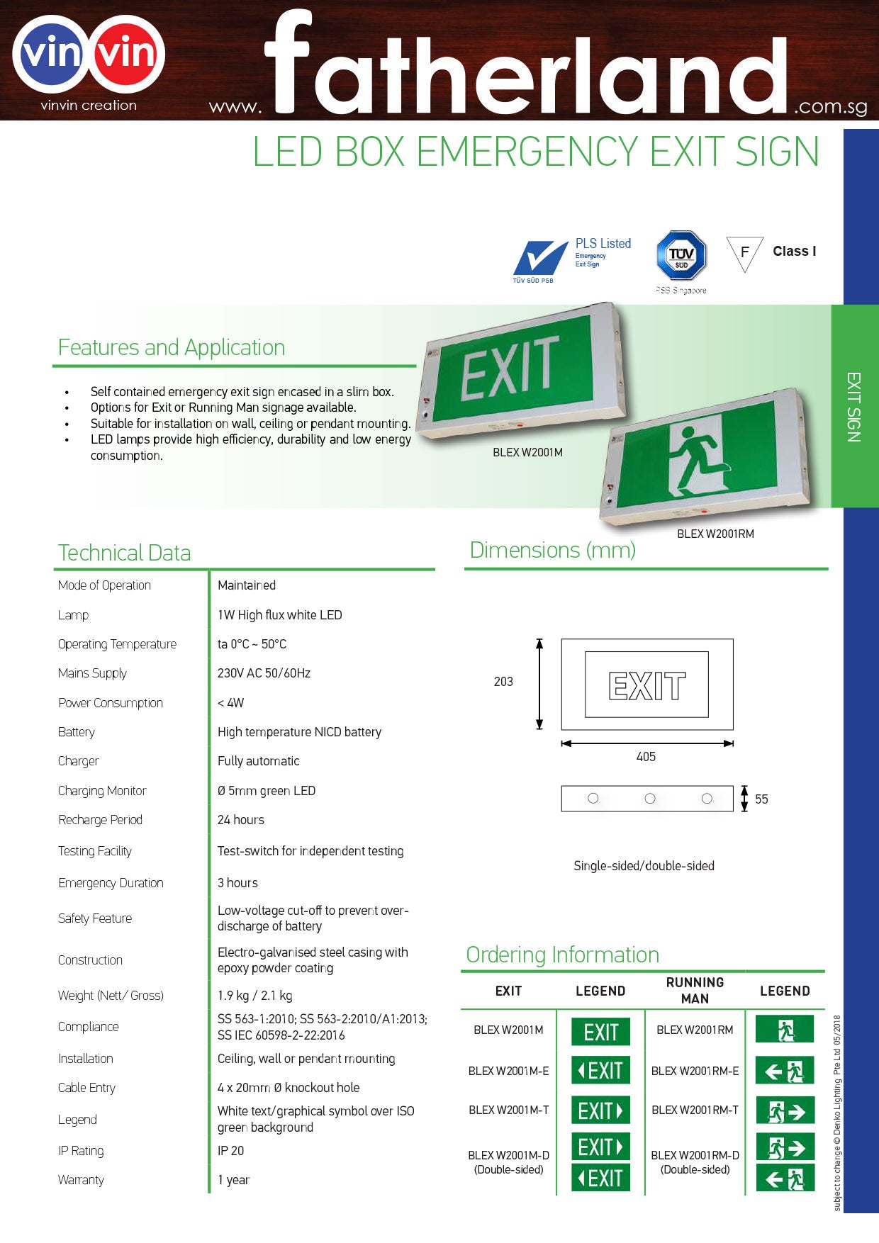 White LED Slim Box Emergency Exit Sign - www.fatherland.com.sg