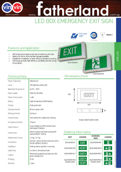 White LED Slim Box Emergency Exit Sign
