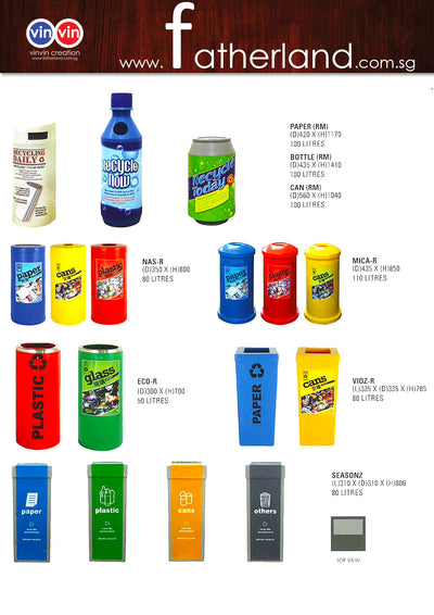 Recycle Bin With Stainless Steel Cover & bag clip C/W recycling sticker ( 135 Litres )