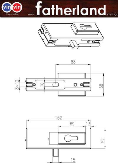 GLASS DOOR LOCKSET SYSTEM PACKAGE Model : VIN-010
