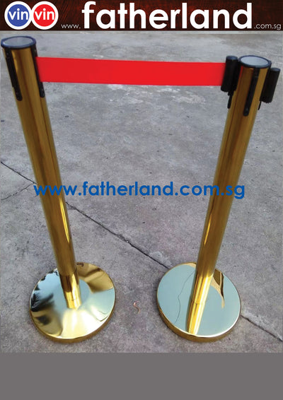 Queue Pole stand Gold Plated 5 Meter Red Belt (  CV19  Metal Base Semi Stackable series )