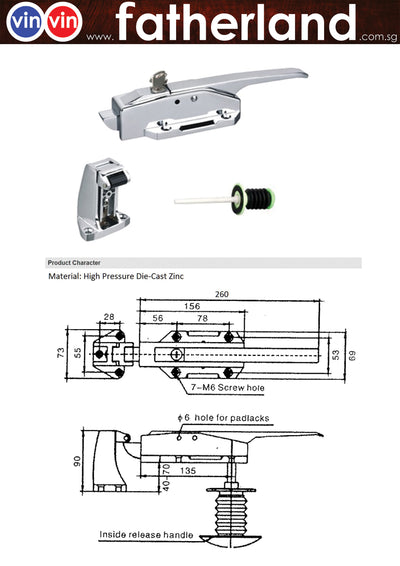 Handle Lock c/w Pump (Bright Chrome)  Handle length: 170mm Material: Zinc die-casting