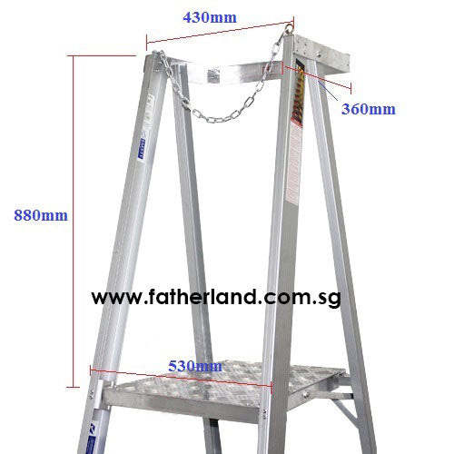 FIBREGLASS ALUMINIUM PLATFORM LADDER WITH CHAIN AND LONG RAIL www