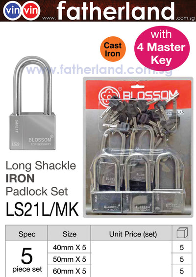 Blossom Long Shackle Iron Padlock set ( Master key set )
