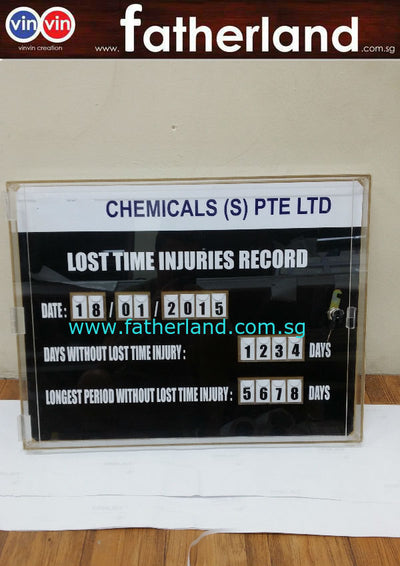 Lost Time Injuries Record Acrylic Notice Board