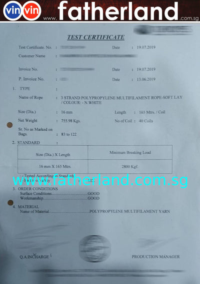 PP MULTI ROPE 16MM X 180METER C/W MILL'S CERTIFICATE