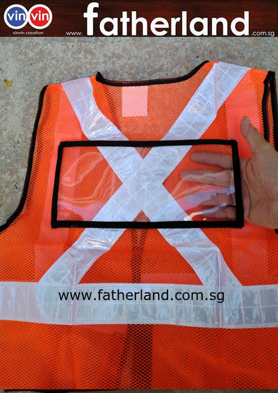 Safety Orange Vest with back clear PVC Pocket