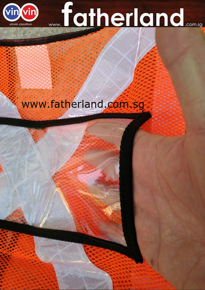 Safety Orange Vest with back clear PVC Pocket