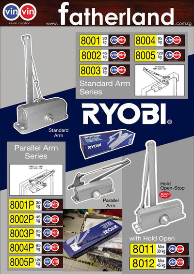 RYOBI DOOR CLOSER SILVER 8001P (PARALLEL ARM)