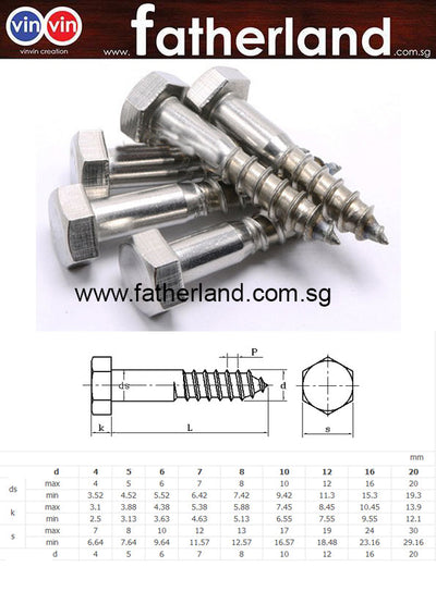 Hexagon Stainless Steel 316 Self Drilling Wood Screw