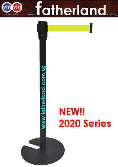 Stackable Queue Pole Black Pole with Yellow Belt ( vinvin 2020 series )