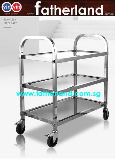 Stainless steel 3-tier food trolley